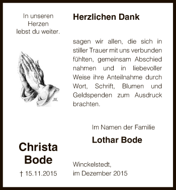 Traueranzeige von Christa Bode von Uelzen