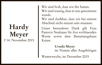 Traueranzeige von Hardy Meyer von Uelzen