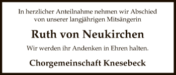 Traueranzeige von Ruth von Neukirchen von Uelzen