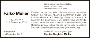 Traueranzeige von Falko Müller von Uelzen