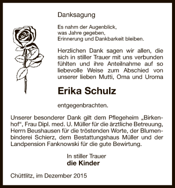 Traueranzeige von Erika Schulz von Uelzen