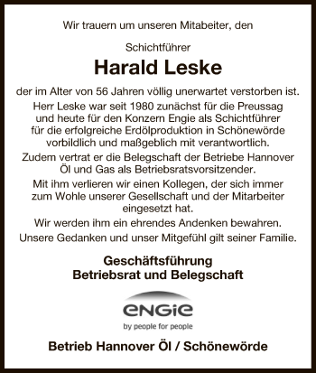 Traueranzeige von Harald Leske von Uelzen