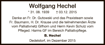 Traueranzeige von Wolfgang Hechel von Uelzen