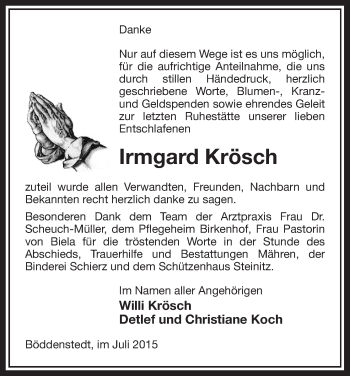 Traueranzeige von Irmgard Krösch von Uelzen