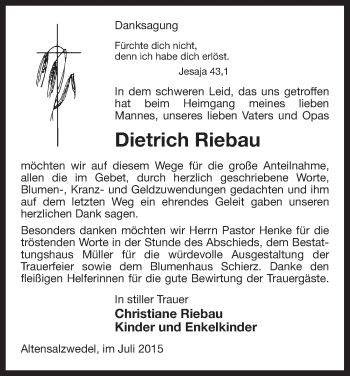 Traueranzeige von Dietrich Riebau von Uelzen