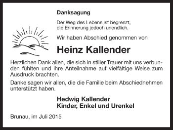 Traueranzeige von Heinz Kallender von Uelzen