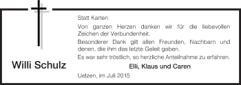 Traueranzeige von Willi Schulz von Uelzen