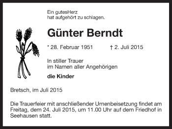 Traueranzeige von Günter Berndt von Uelzen