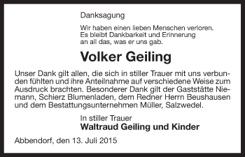 Traueranzeige von Volker Geiling von Uelzen