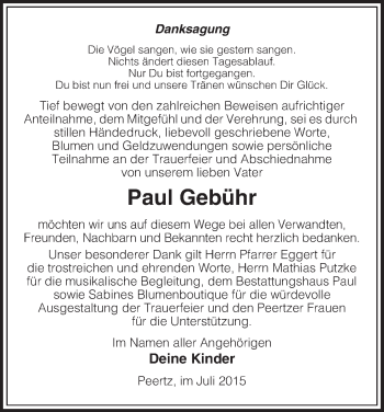 Traueranzeige von Paul Gebühr von Uelzen