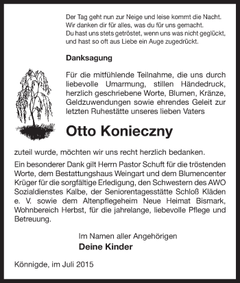 Traueranzeige von Otto Konieczny von Uelzen