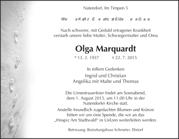 Traueranzeige von Olga Marquardt von Uelzen