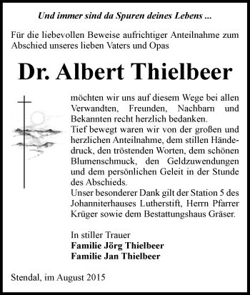 Traueranzeige von Albert Thielbeer von Uelzen