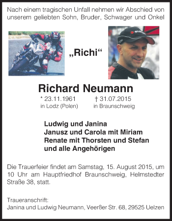 Traueranzeige von Richard Neumann von Uelzen