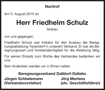 Traueranzeige von Friedhelm Schulz von Uelzen