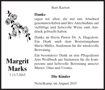 Traueranzeige von Margrit Marks von Uelzen