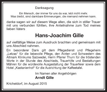 Traueranzeige von Hans-Joachim Gille von Uelzen