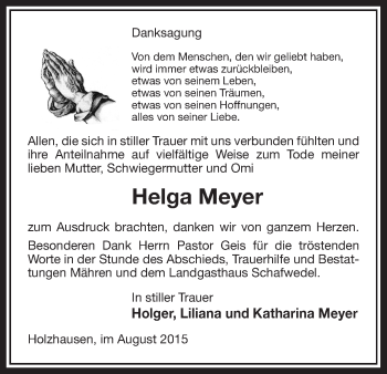 Traueranzeige von Helga Meyer von Uelzen