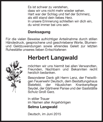 Traueranzeige von Herbert Langwald von Uelzen