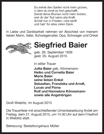 Traueranzeige von Siegfried Baier von Uelzen