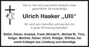 Traueranzeige von Ulrich Haaker von Uelzen