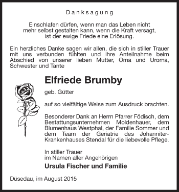 Traueranzeige von Elfriede Brumby von Uelzen