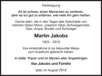 Traueranzeige von Martin Jakobs von Uelzen