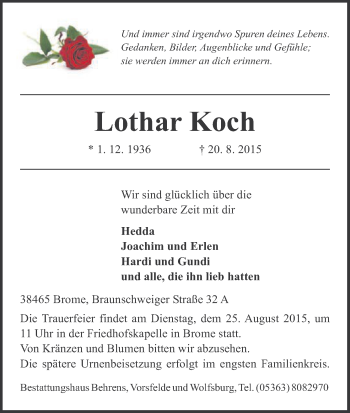 Traueranzeige von Lothar Koch von Uelzen