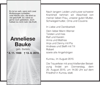 Traueranzeige von Anneliese Bauke von Uelzen