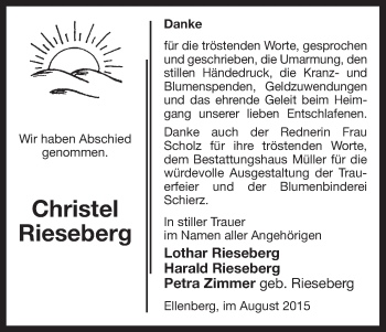 Traueranzeige von Christel Rieseberg von Uelzen