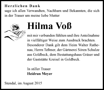 Traueranzeige von Hilma Voß von Uelzen