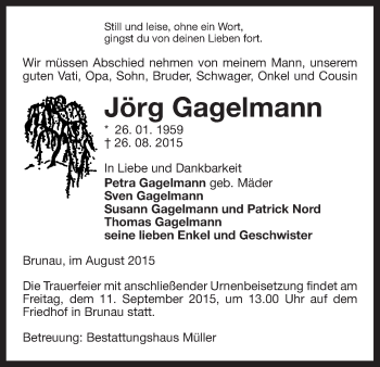 Traueranzeige von Jörg Gagelmann von Uelzen