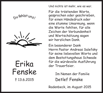 Traueranzeige von Erika Fenske von Uelzen