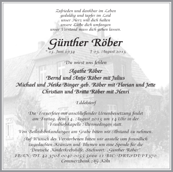 Traueranzeige von Günther Röber von Uelzen