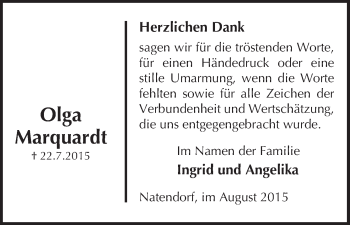 Traueranzeige von Olga Marquardt von Uelzen