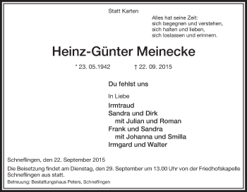 Traueranzeige von Heinz-Günter Meinecke von Uelzen