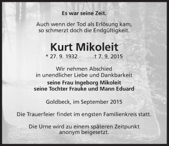 Traueranzeige von Kurt Mikoleit von Uelzen