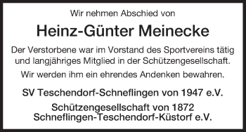 Traueranzeige von Heinz-Günter Meinecke von Uelzen