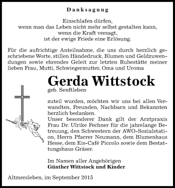 Traueranzeige von Gerda Wittstock von Uelzen