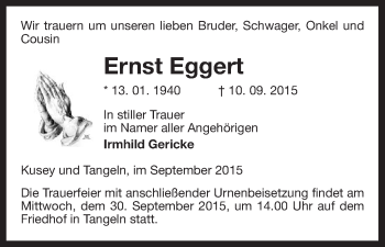 Traueranzeige von Ernst Eggert von Uelzen