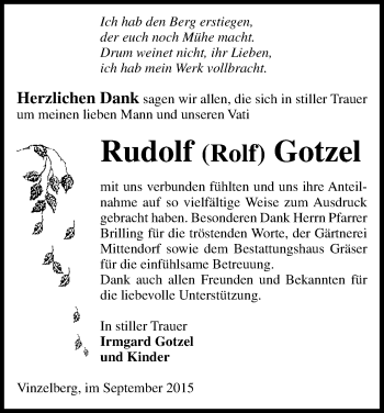 Traueranzeige von Rudolf Gotzel von Uelzen