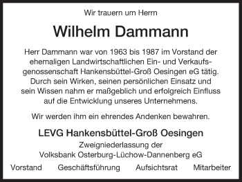 Traueranzeige von Wilhelm Dammann von Uelzen