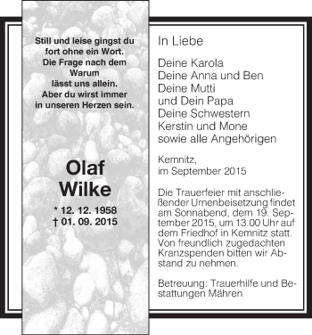 Traueranzeige von Olaf Wilke von Uelzen