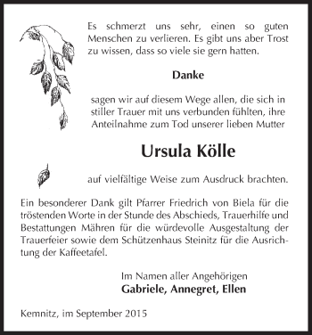 Traueranzeige von Ursula Kölle von Uelzen