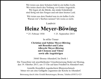 Traueranzeige von Heinz Meyer-Böwing von Uelzen