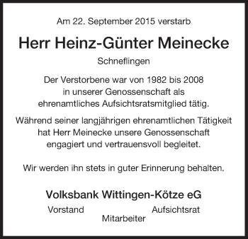 Traueranzeige von Heinz-Günter Meinecke von Uelzen