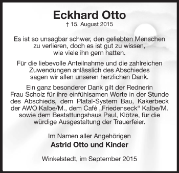 Traueranzeige von Eckhard Otto von Uelzen