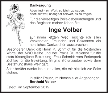 Traueranzeige von Inge Volber von Uelzen