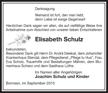 Traueranzeige von Elisabeth Schulz von Uelzen
