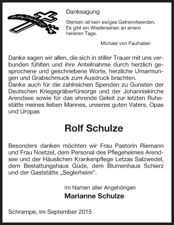 Traueranzeige von Rolf Schulze von Uelzen